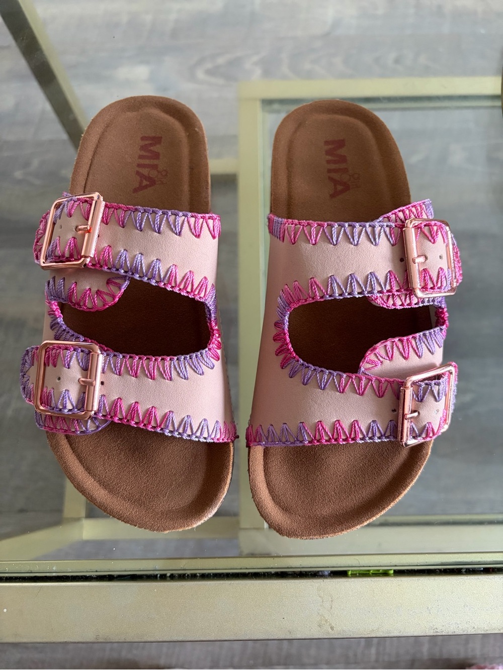 MIA Pink Double-Buckle Kids Slide Sandals